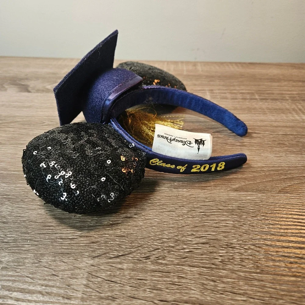 Disney Parks Mickey Mouse Graduation Ears Headband Class of 2018 Navy Blue Gold